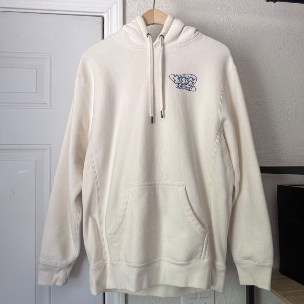 ONE PERCENT white graphic long sleeve cotton oversized pullover hoodie sweater